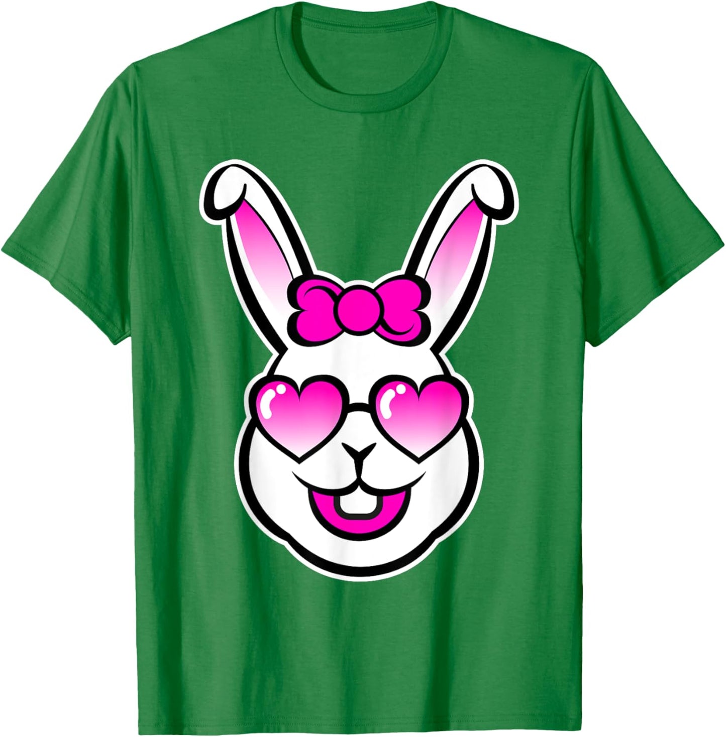 Cute Smiling Bunny Happy Face With Pink Sunglasses And A Bow T-Shirt - T-Shirt | Irish Green