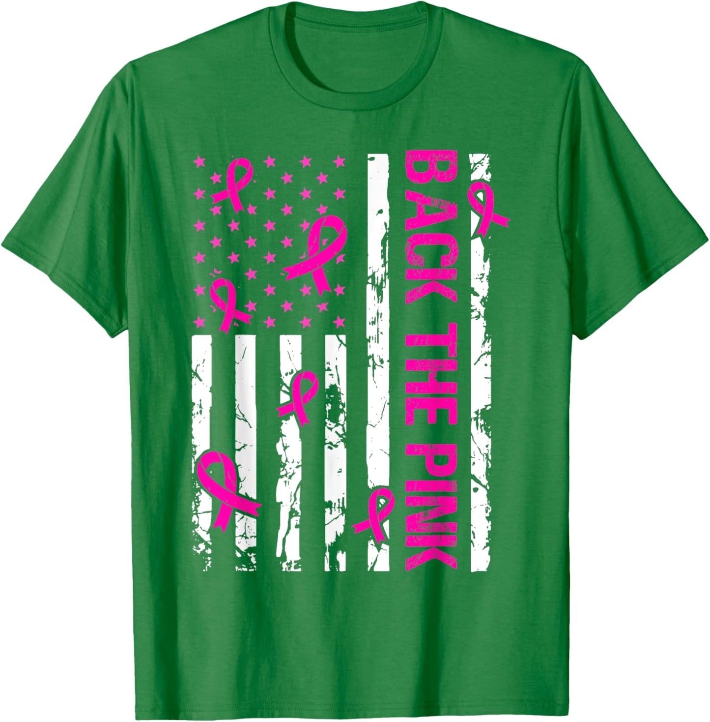 Back The Pink American Flag Breast Cancer Awareness October T-Shirt - T-Shirt | Irish Green