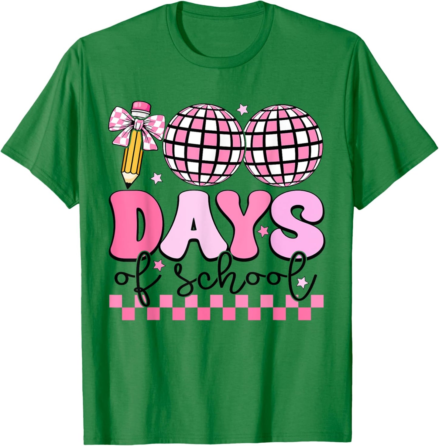 Cute 100 Day of School Bow Disco Groovy 100th Day of School T-Shirt - T-Shirt | Irish Green