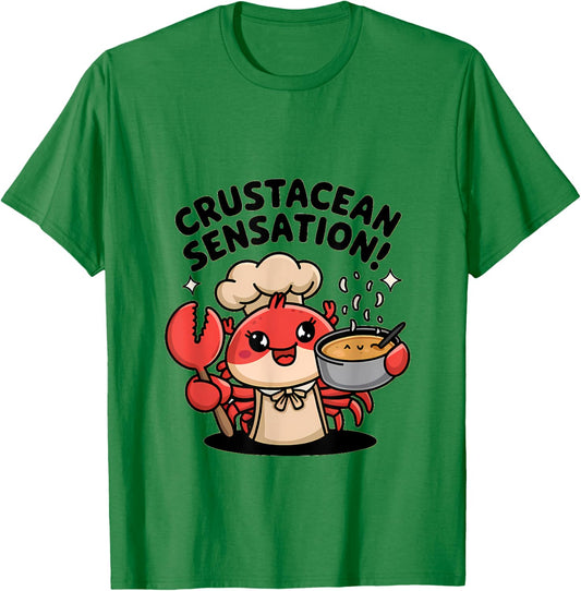 Crustacean Sensation! Chef Crab Kawaii Design T-Shirt - T-Shirt | Irish Green