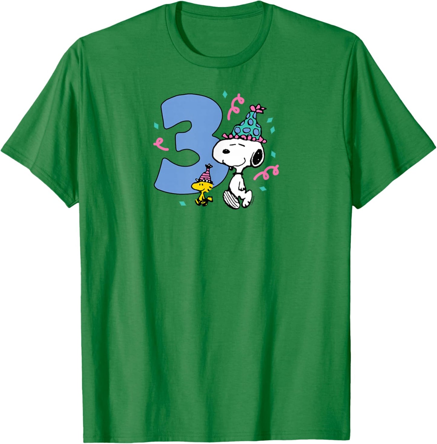 Peanuts - Snoopy and Woodstock 3rd Birthday Party T-Shirt - T-Shirt | Irish Green