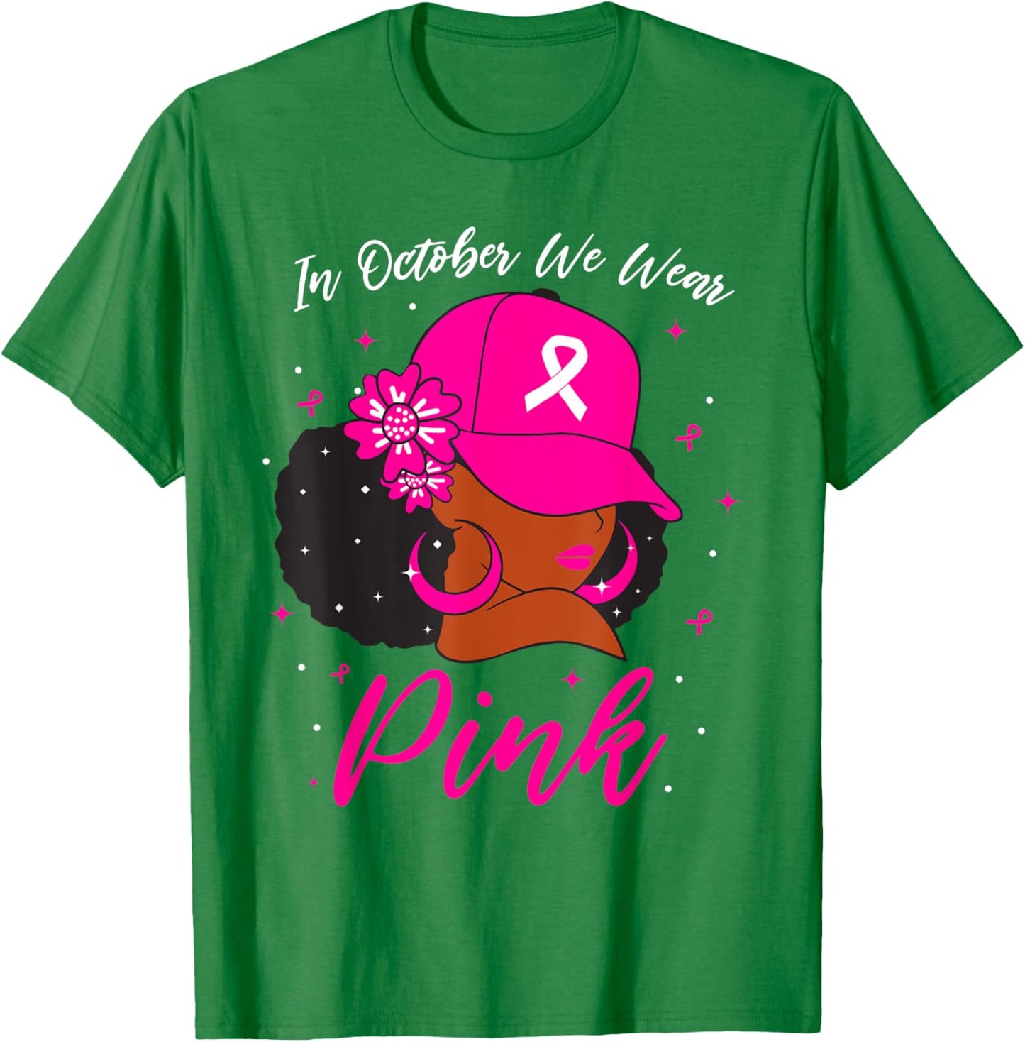 In October We Wear Pink Breast Cancer Awareness Black Women T-Shirt - T-Shirt | Irish Green