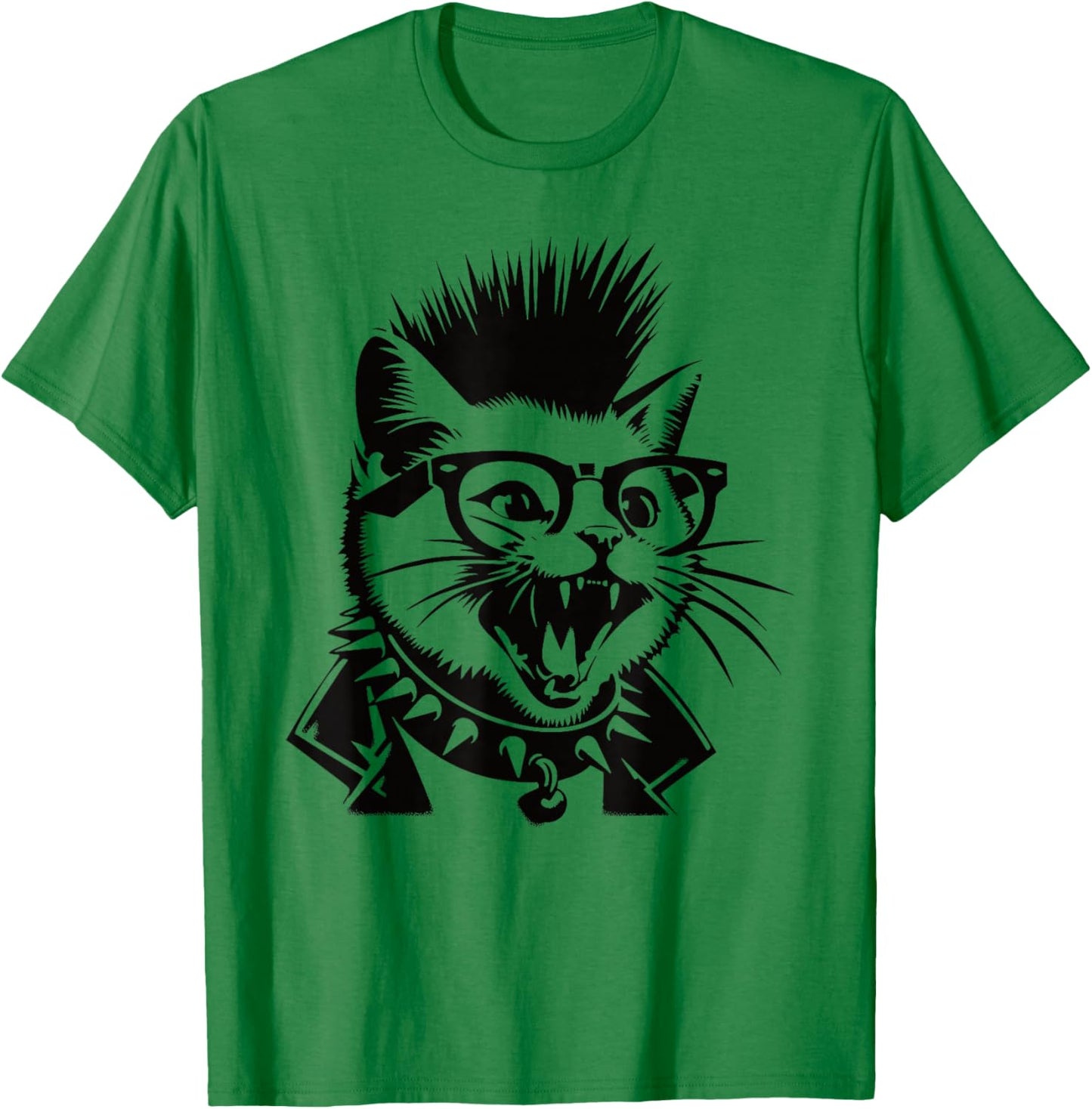 Punk Rock Cat Mohawk Glasses Cat Owner Punk Music Lover Men Women T-Shirt - T-Shirt | Irish Green