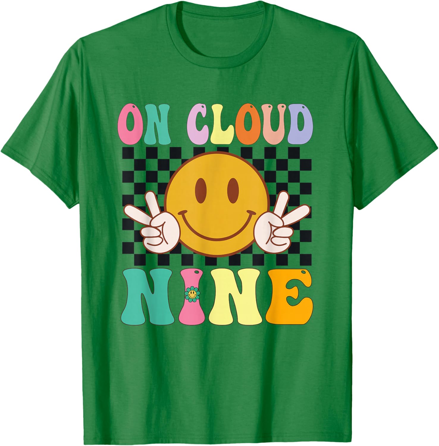 Groovy On Cloud Nine Flower Happy 9th Birthday 9 Years Old f T-Shirt - T-Shirt | Irish Green