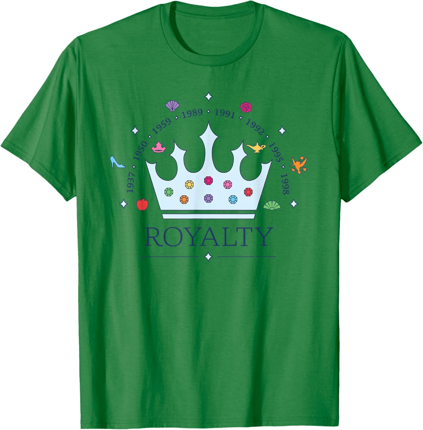 Disney Princess Royalty Crown Movie Timeline 1937-1998 T-Shirt - T-Shirt | Irish Green