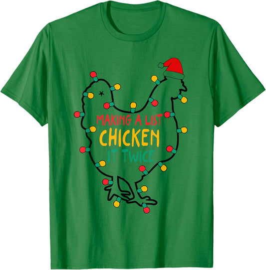 Making A List Chicken It Twice Christmas Santa Hat Farm T-Shirt - T-Shirt | Irish Green