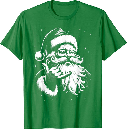 Retro Rad Christmas Mele Kalikimaka Santa Shaka Hawaii Surf T-Shirt - T-Shirt | Irish Green