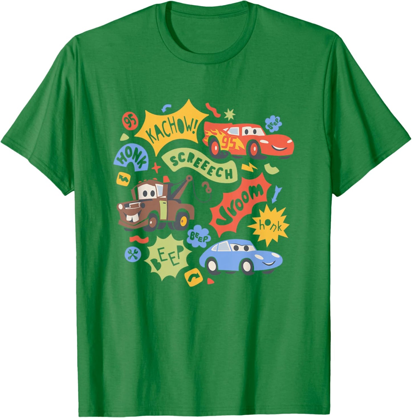 Disney Pixar Cars 2 McQueen Mater Sally Kachow Chest Logo T-Shirt - T-Shirt | Irish Green