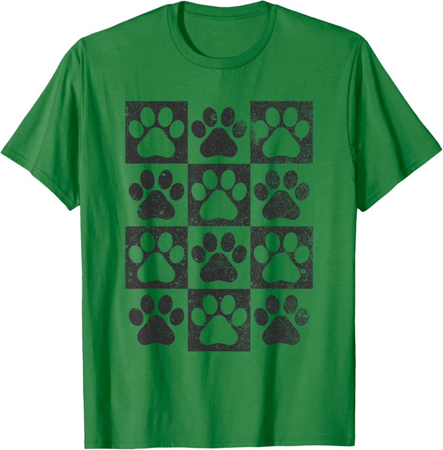 Retro Checkerboard Checkered Dog Paw Puppy Lover T-Shirt - T-Shirt | Irish Green