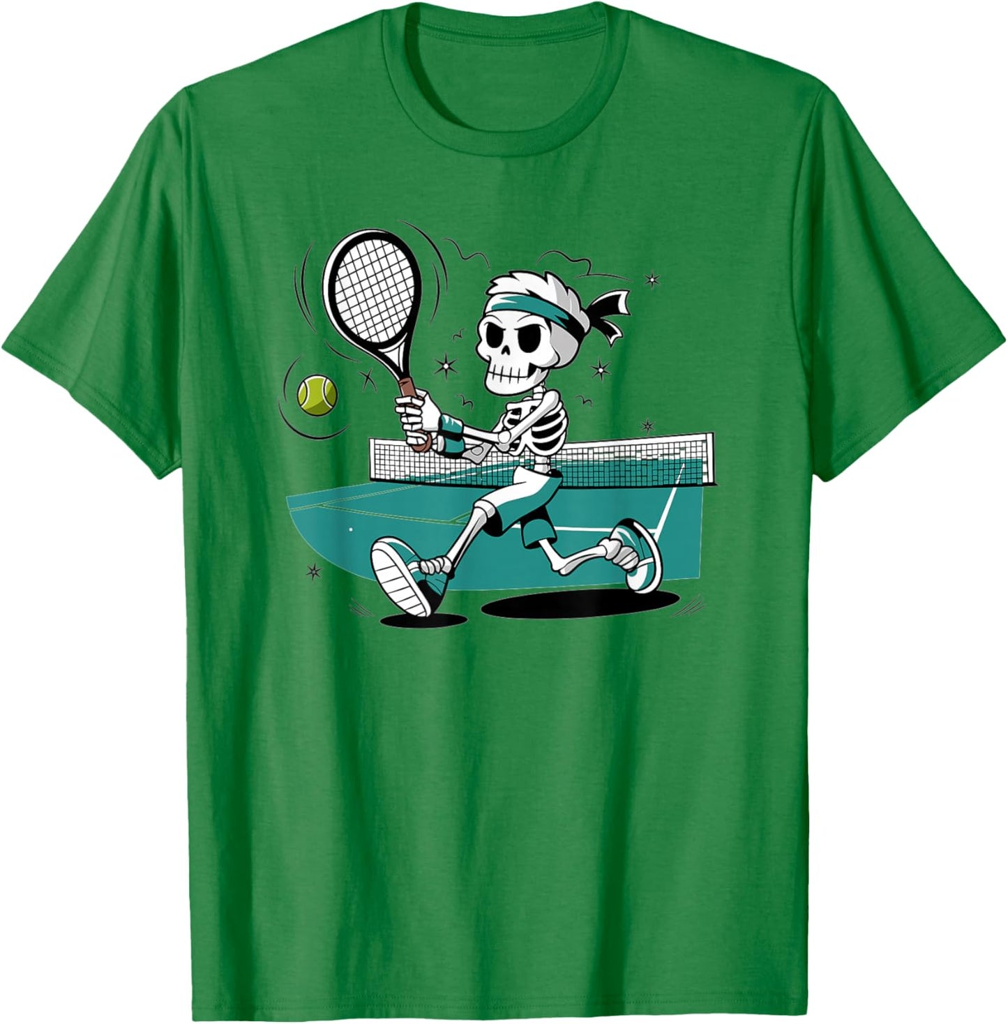 Skeleton Playing Tennis With Racket Illustration T-Shirt - T-Shirt | Irish Green