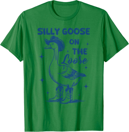Funny Retro Vintage Meme Silly Goose On The Loose T-Shirt - T-Shirt | Irish Green