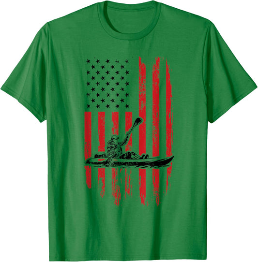 Kayak Paddle USA Flag American Kayaking 4th Of July Lovers T-Shirt - T-Shirt | Irish Green
