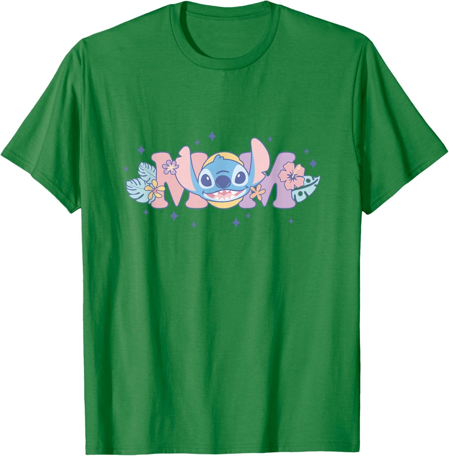Disney Lilo & Stitch Mom Cute Stitch Floral Pastel Colors T-Shirt - T-Shirt | Irish Green