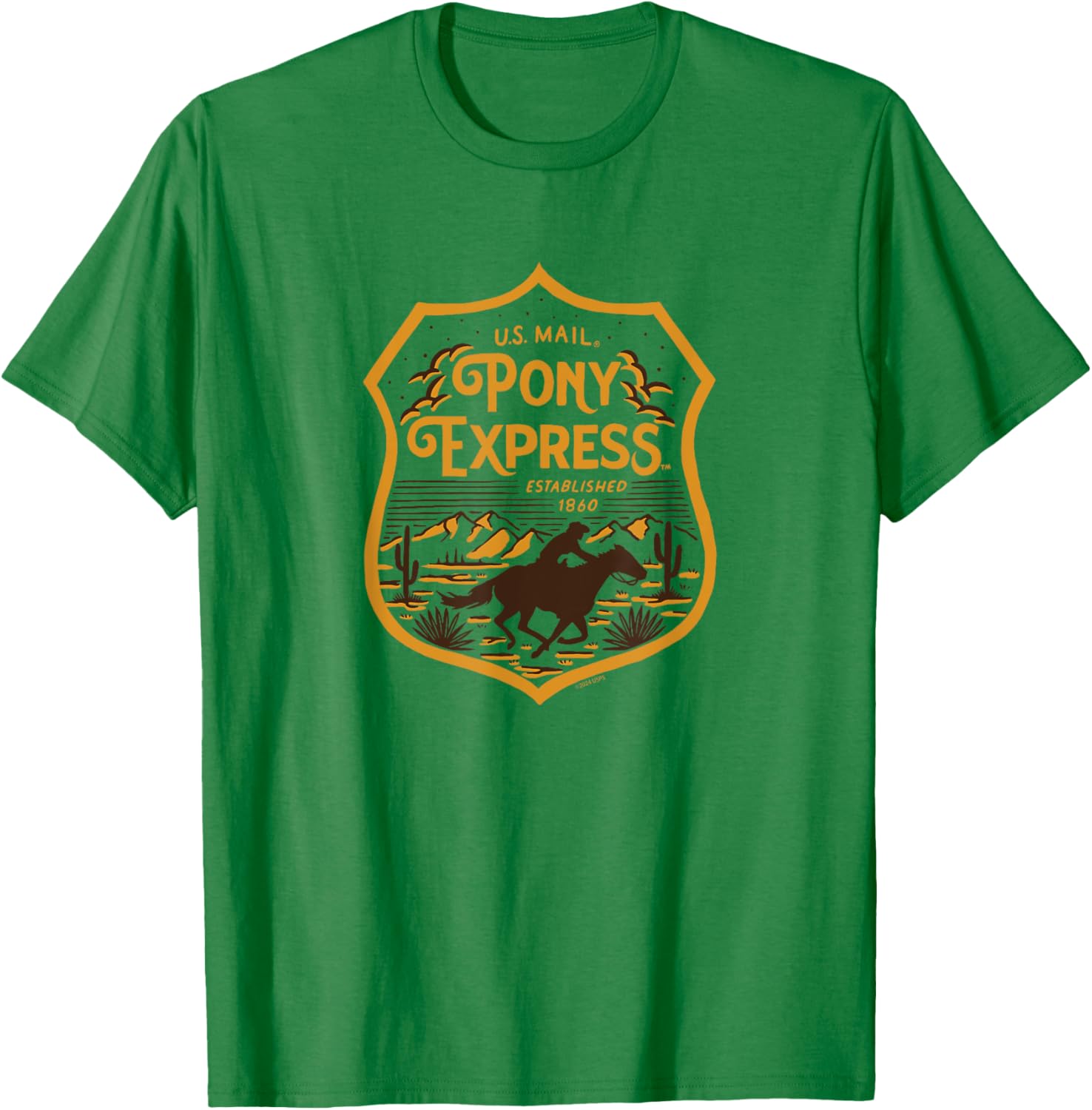 USPS - Pony Express U.S. Mail Desert Ride Badge T-Shirt - T-Shirt | Irish Green