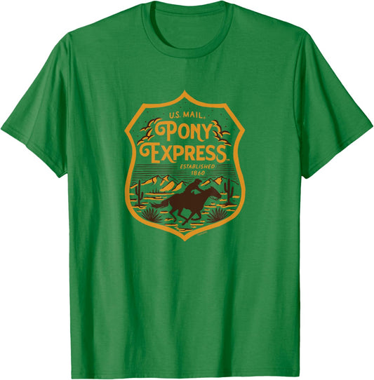 USPS - Pony Express U.S. Mail Desert Ride Badge T-Shirt - T-Shirt | Irish Green