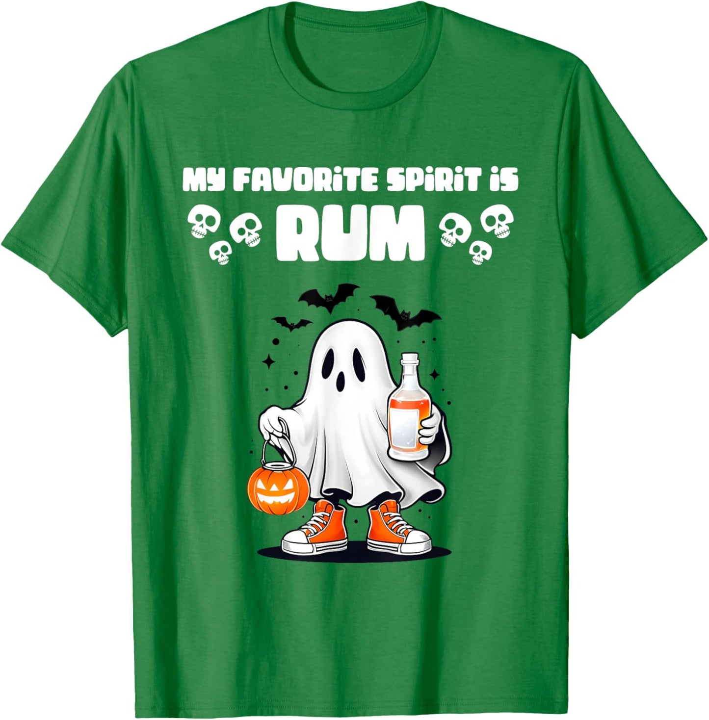 Funny Spooky Ghost Rum, My Favorite Spirit Is Rum Halloween T-Shirt - T-Shirt | Irish Green