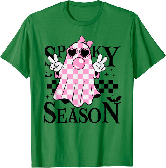 Spooky Season Ghost Halloween Retro Groovy Women Girls Kids T-Shirt - T-Shirt | Irish Green