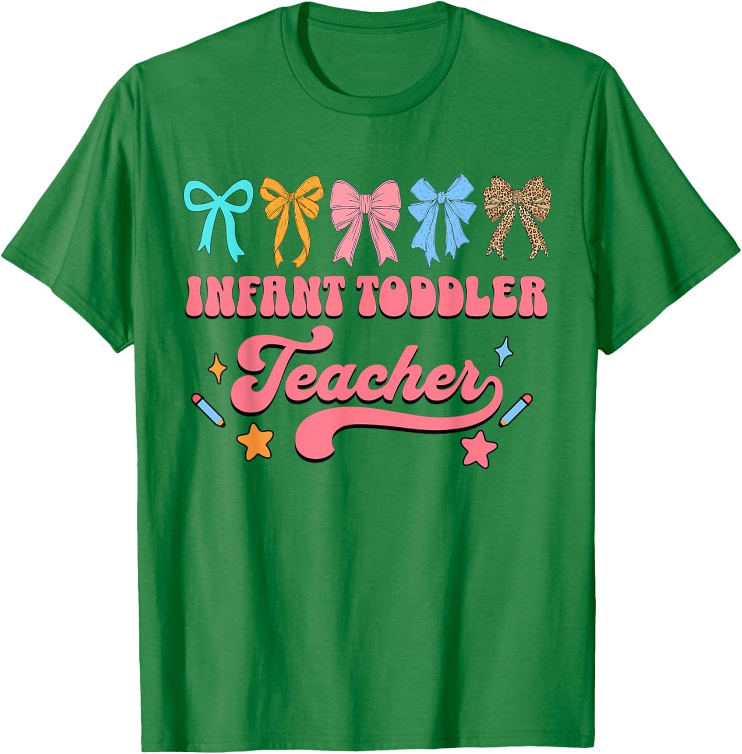 Infant Toddler Teacher Squad Daycare Coquette Bow T-Shirt - T-Shirt | Irish Green