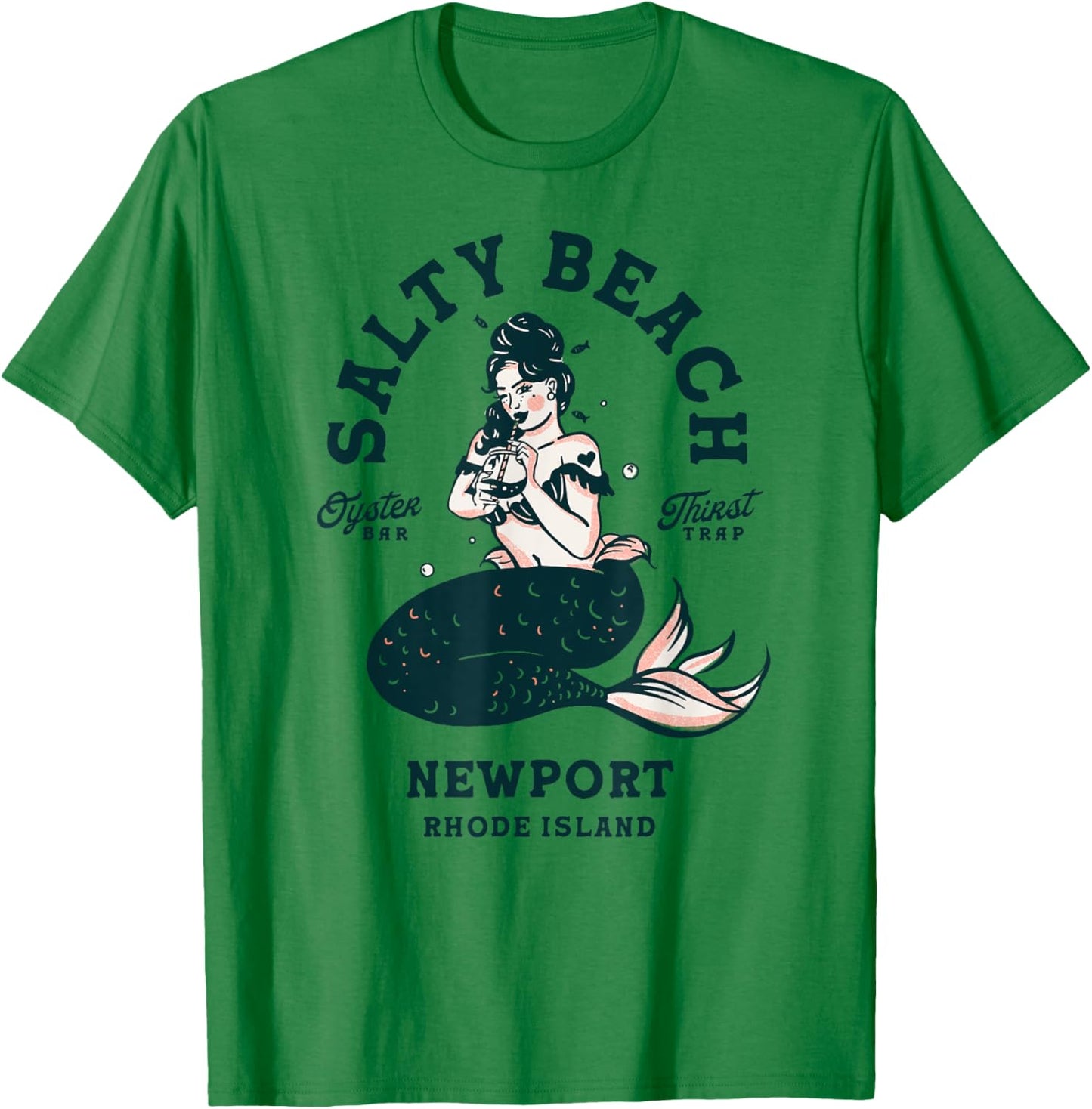 Salty Beach Newport Mermaid Shirt Rhode Island Oyster Pin Up T-Shirt - T-Shirt | Irish Green