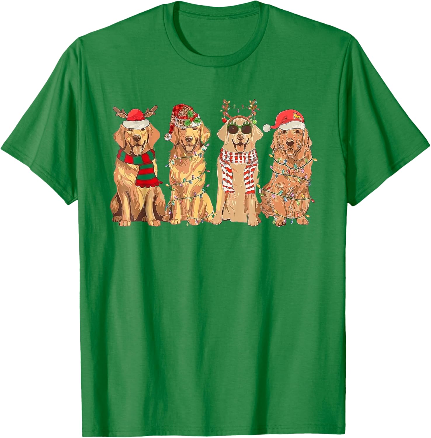 Retro Golden Retriever Santa Christmas Light T-Shirt - T-Shirt | Irish Green
