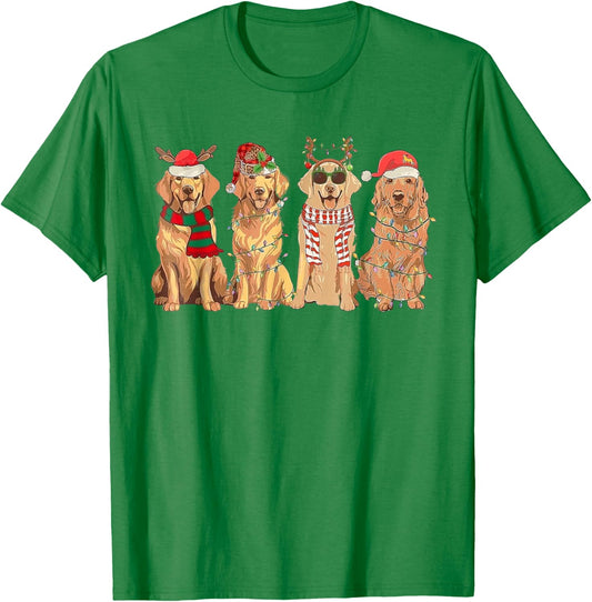Retro Golden Retriever Santa Christmas Light T-Shirt - T-Shirt | Irish Green