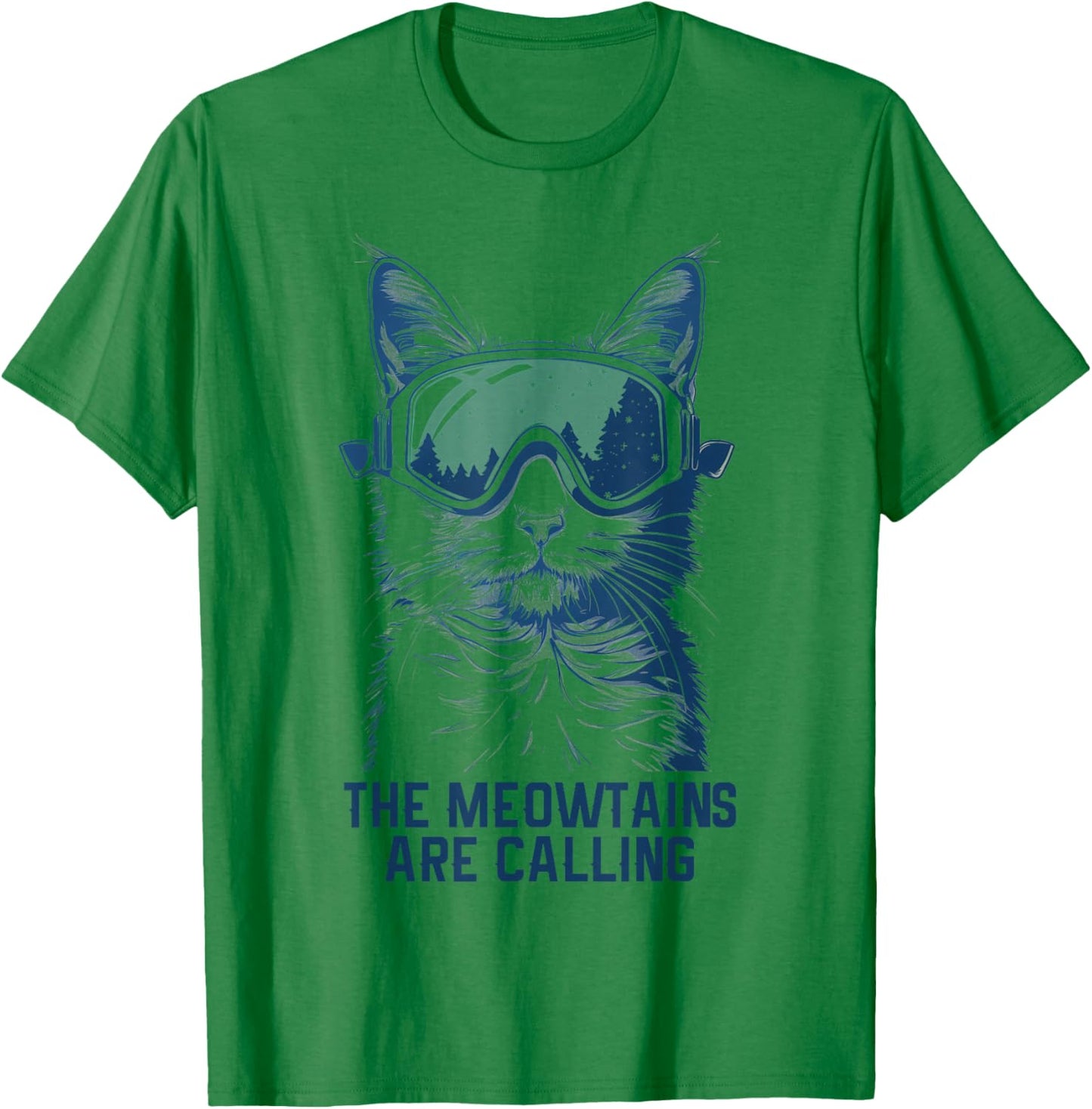 Ski Snowboard Cat Funny The Meowtains Are Calling Skiing T-Shirt - T-Shirt | Irish Green