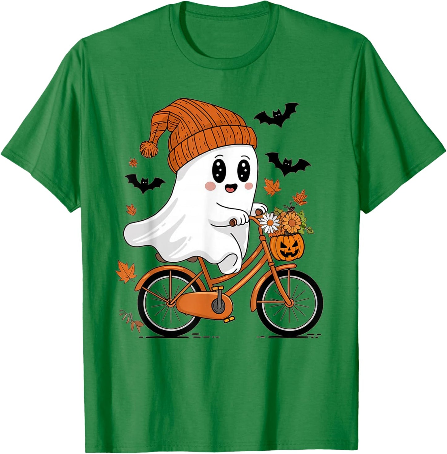 Cute Halloween Ghost Riding a Bicycle Girls T-Shirt - T-Shirt | Irish Green