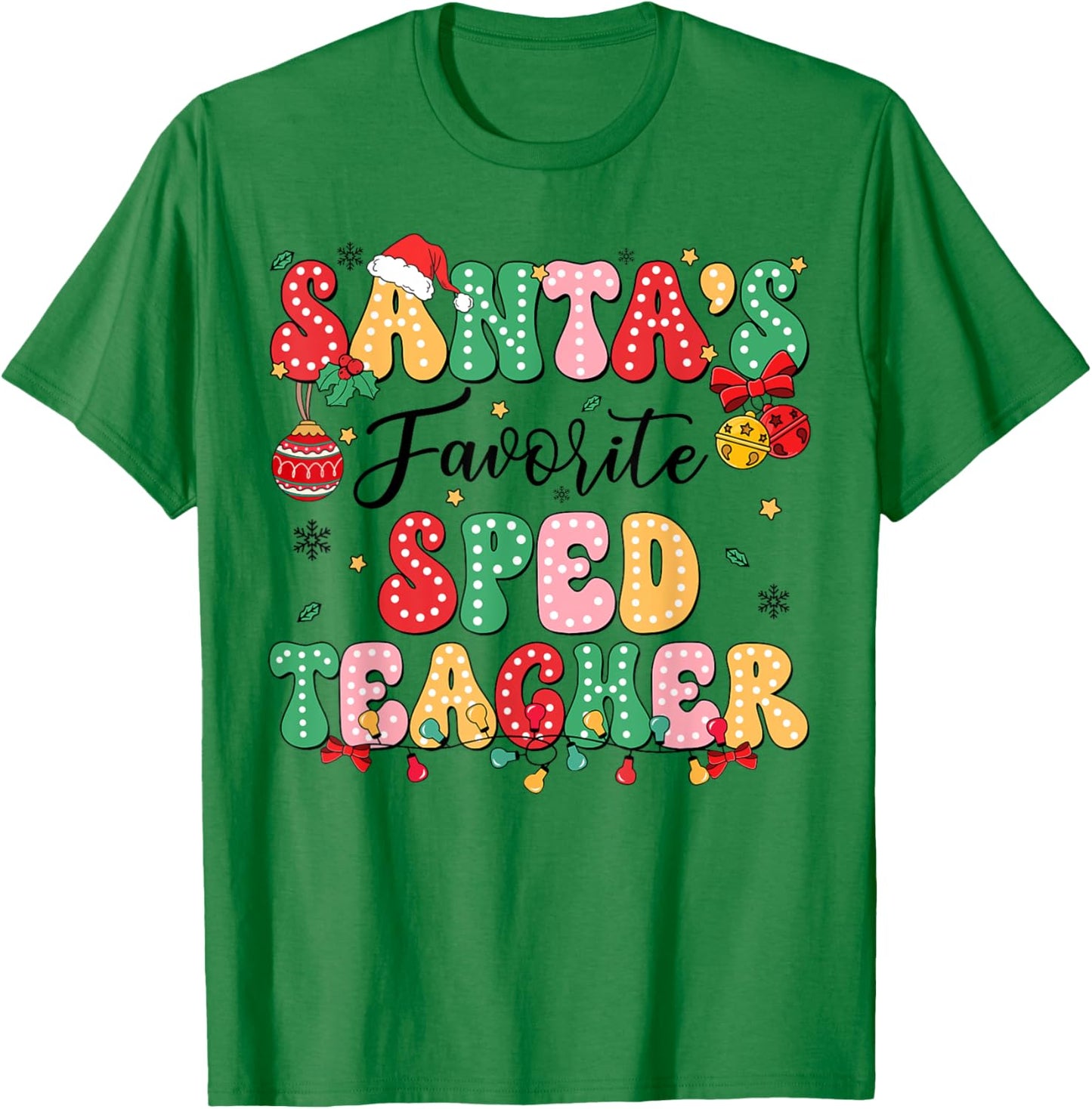 Santa's Favorite SPED Teacher Retro Matching Christmas Group T-Shirt - T-Shirt | Irish Green