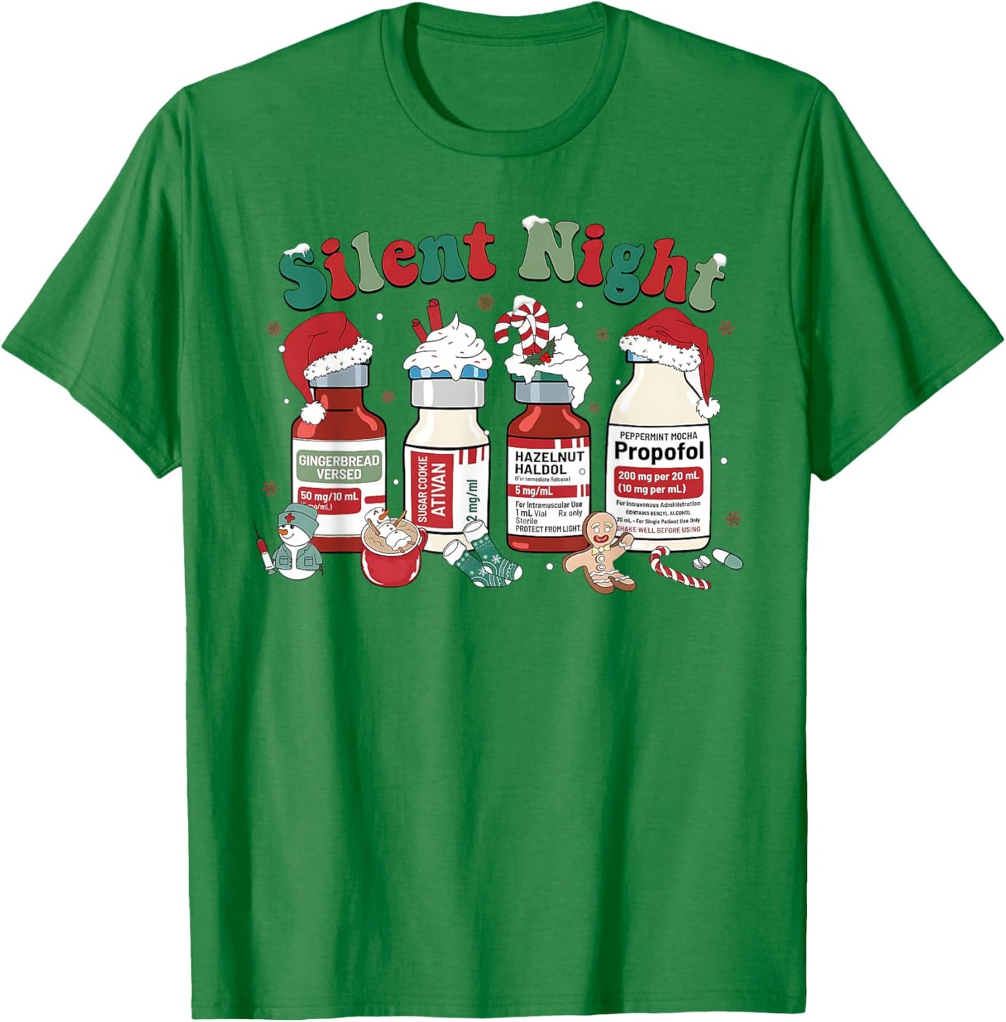 Peppermint Mocha Propofol Silent Night Christmas Nurse ICU T-Shirt - T-Shirt | Irish Green