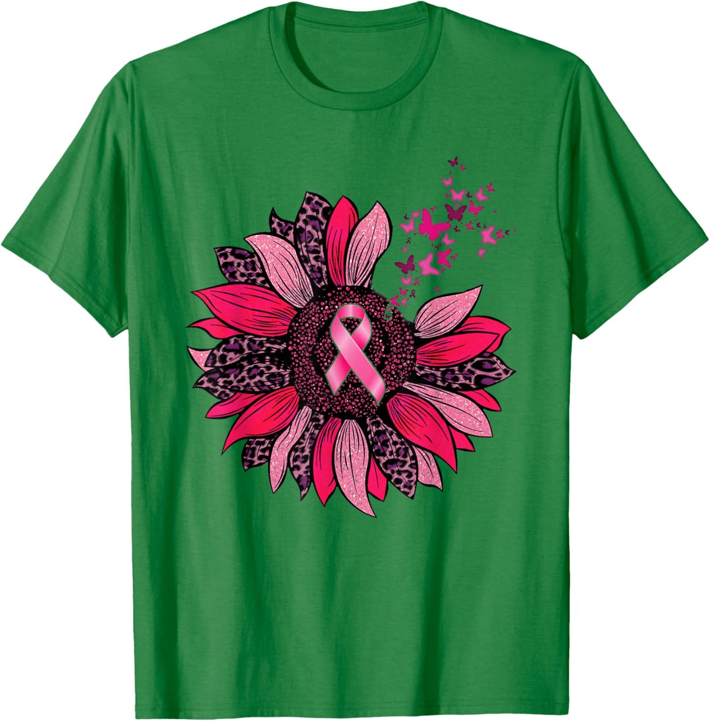 Breast Cancer Awareness Butterfly Sunflower Pink Ribbon T-Shirt - T-Shirt | Irish Green