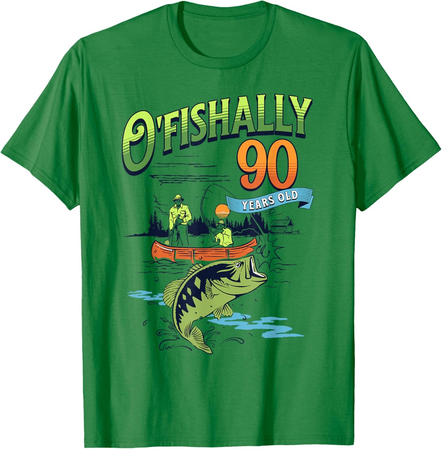 Ofishally 90 Years Old Fishing Theme 90th Birthday Fisherman T-Shirt - T-Shirt | Irish Green