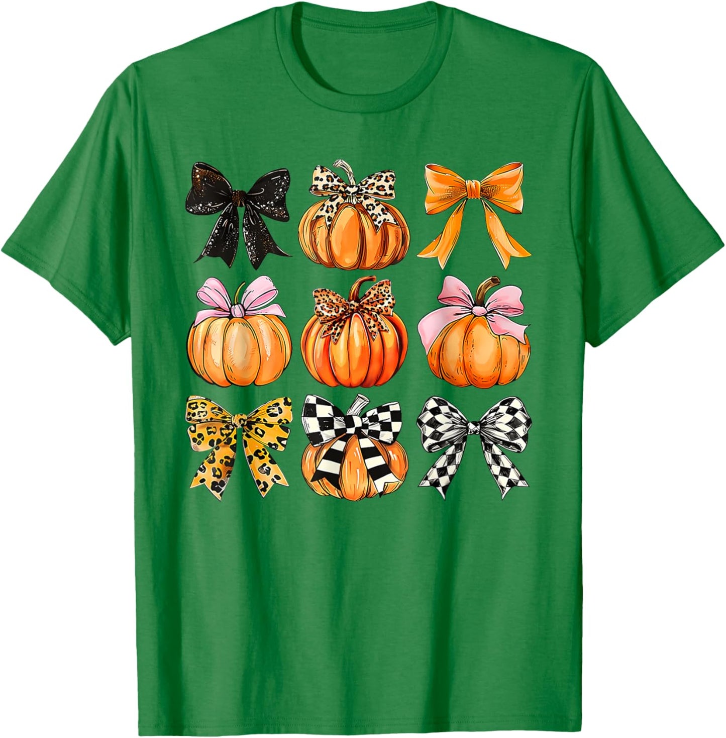 Coquette Bow Pumpkin Season Thanksgiving Autumn Fall Leaves T-Shirt - T-Shirt | Irish Green