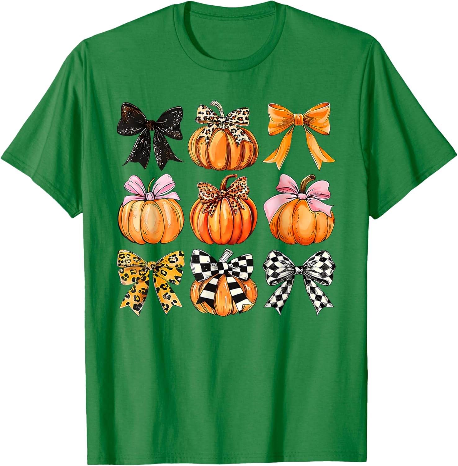 Coquette Bow Pumpkin Season Thanksgiving Autumn Fall Leaves T-Shirt - T-Shirt | Irish Green