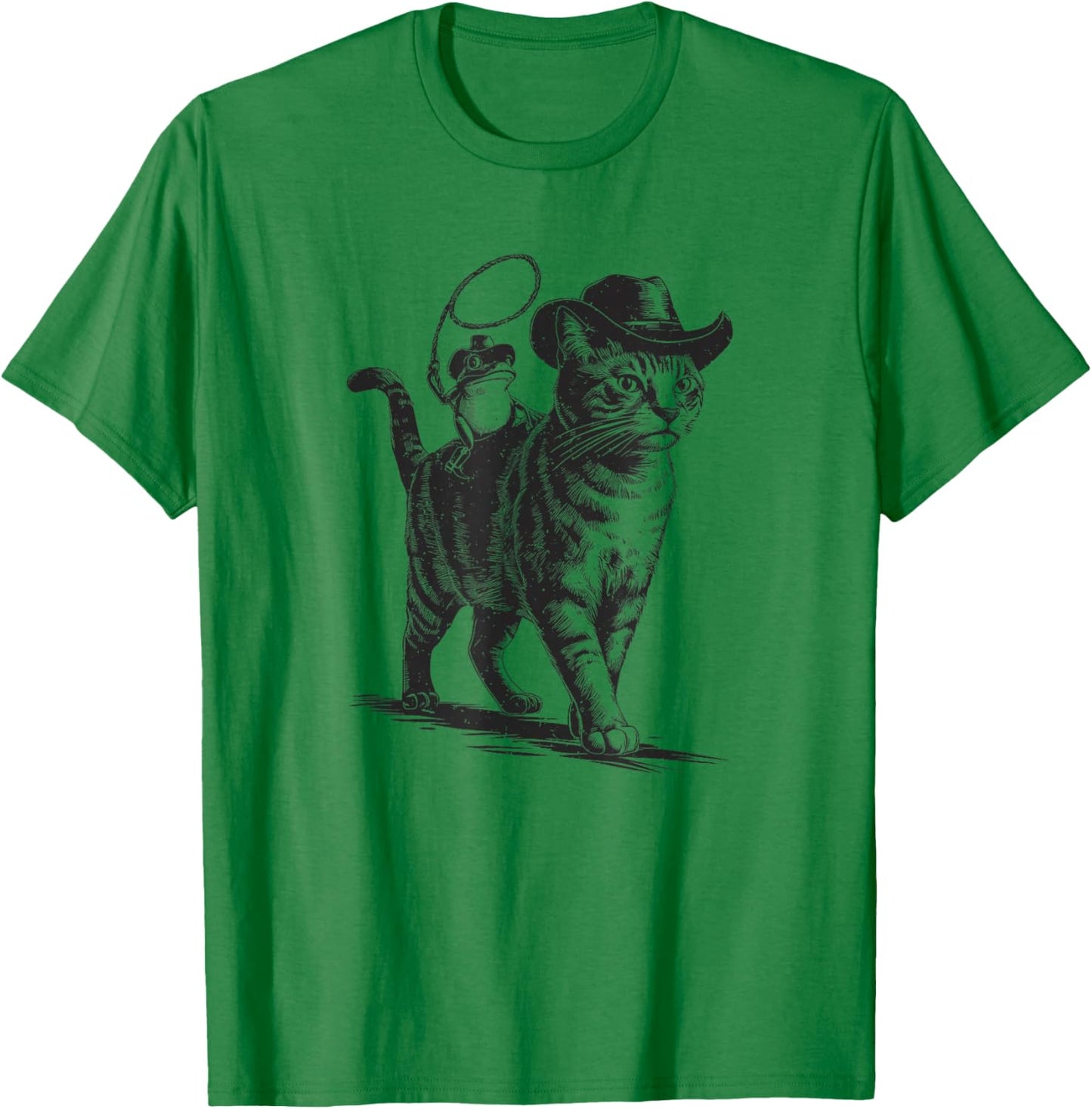 Cowboy Cat and Frog Retro Western Theme 90s Tattoo T-Shirt - T-Shirt | Irish Green