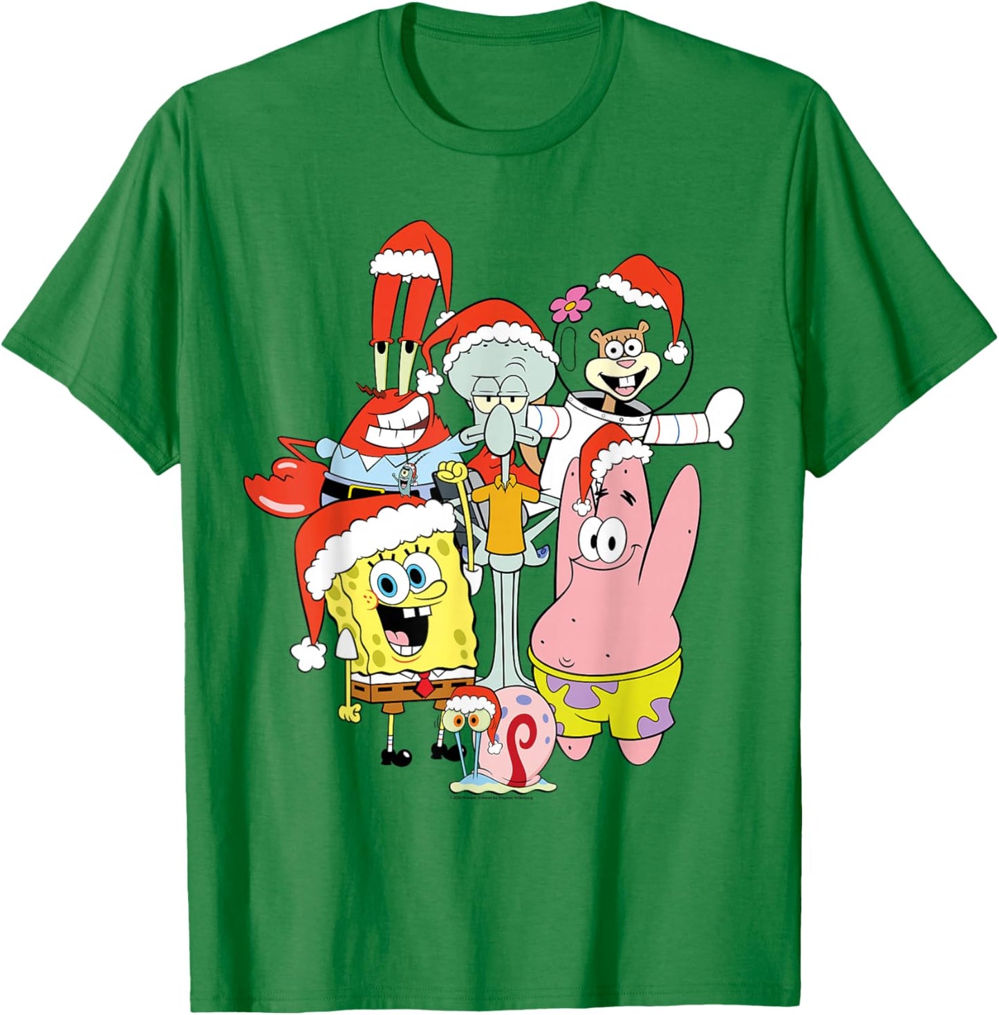 Spongebob Squarepants Christmas Group Santa Hats T-Shirt - T-Shirt | Irish Green