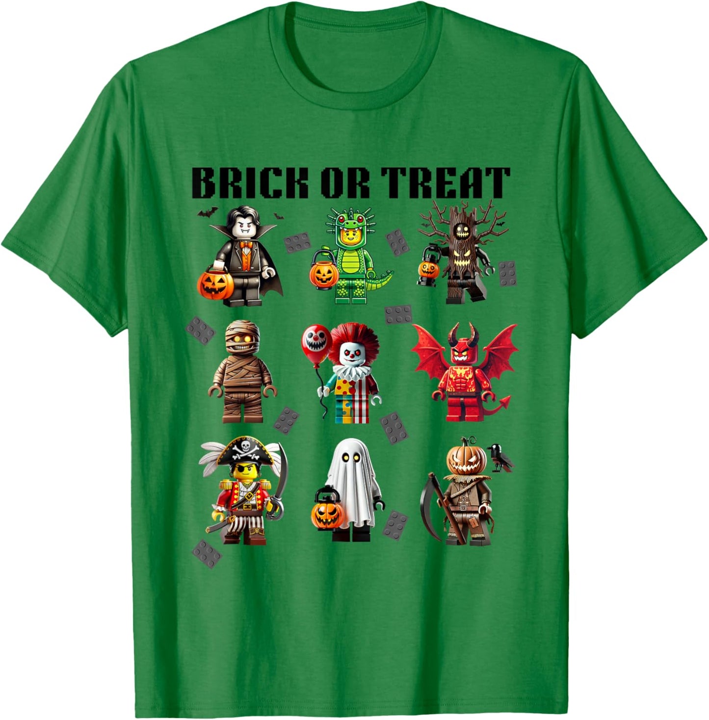 Building Bricks Halloween Brick Or Treat Costume Monsters T-Shirt - T-Shirt | Irish Green