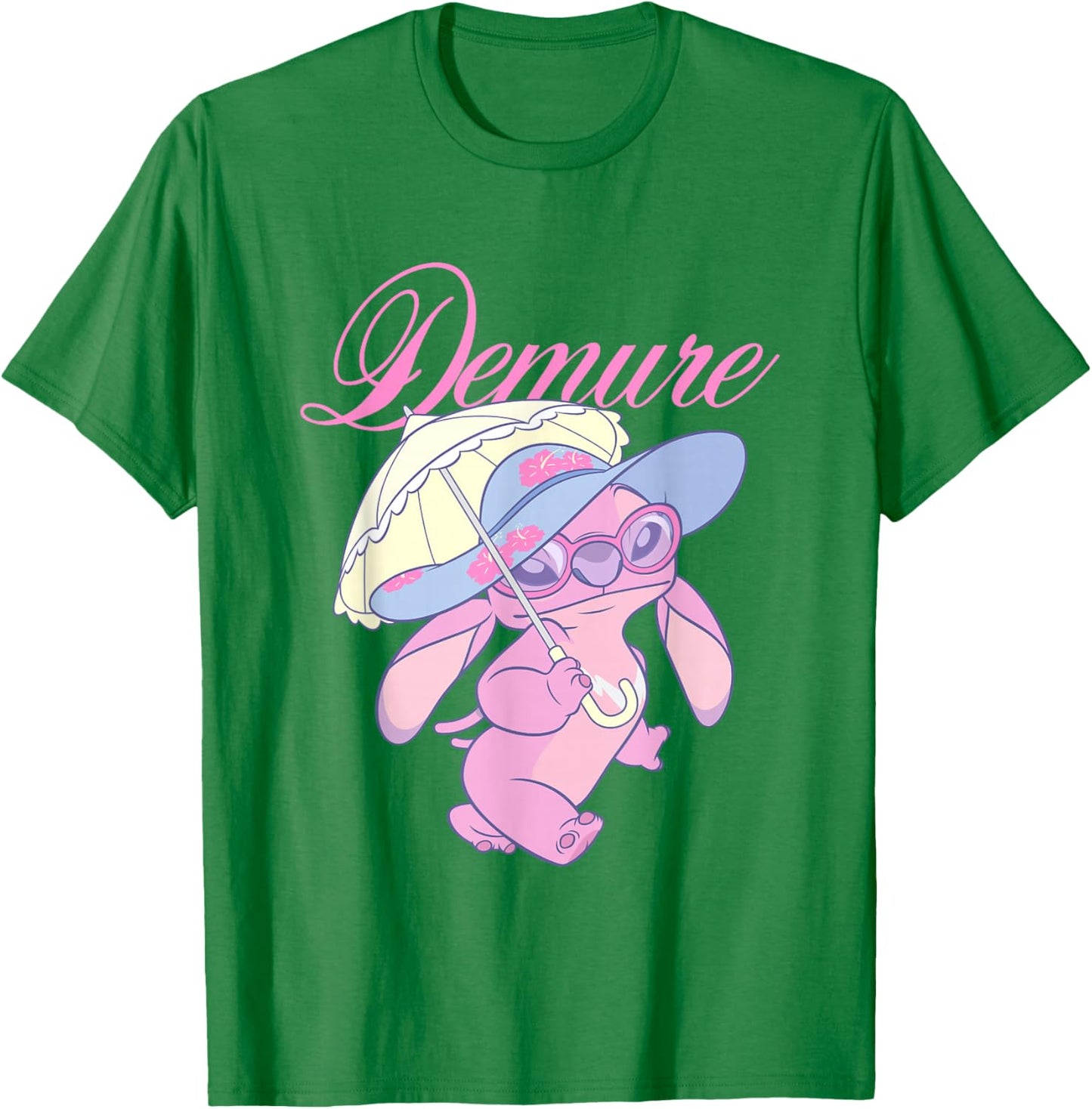 Disney Lilo & Stitch Cute Fancy Angel Demure Big Chest Logo T-Shirt - T-Shirt | Irish Green