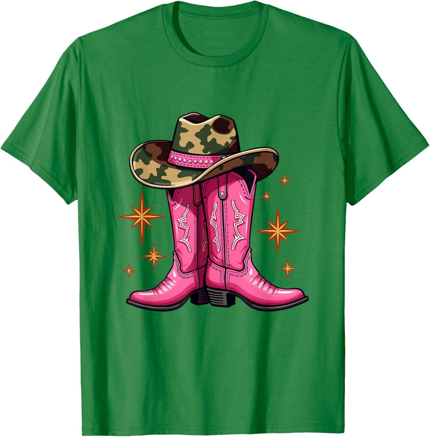 Pink Cowboy Boots & Camo Hat Country Western T-Shirt - T-Shirt | Irish Green