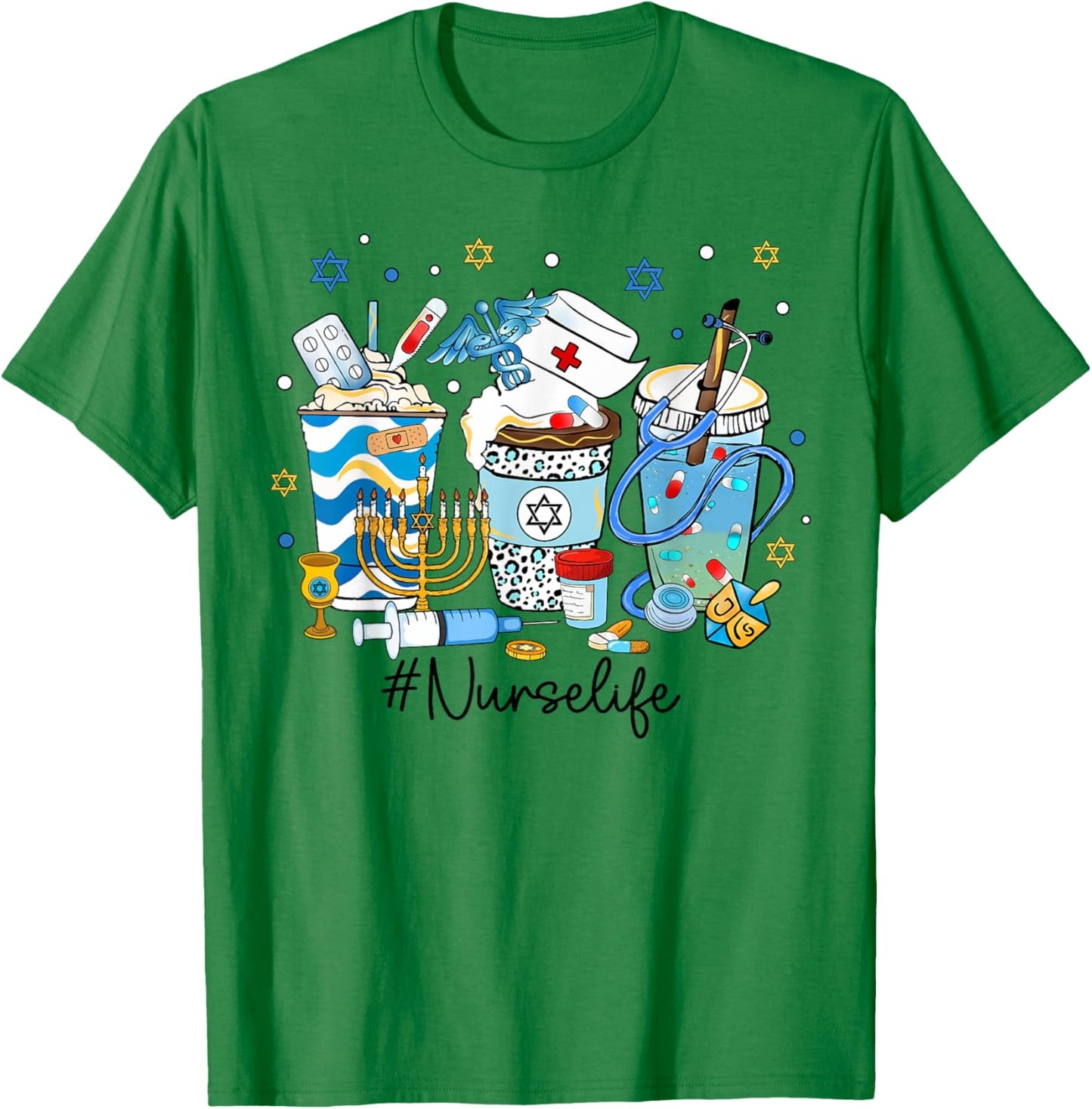Hanukkah Nurse Life Chanukah Nursing Scrub Jewish RN Women T-Shirt - T-Shirt | Irish Green