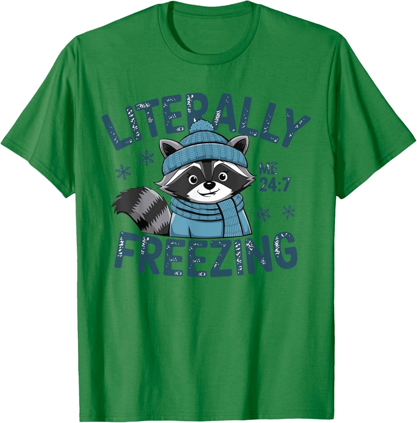 Literally Freezing Winter Funny Cold Raccoon Scarf Retro T-Shirt - T-Shirt | Irish Green