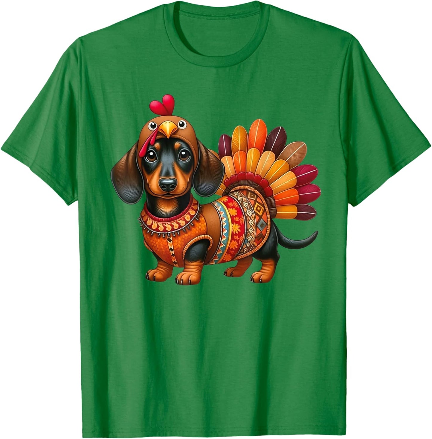 Cute Thanksgiving Turkey Weiner Dachshund Dog Costume T-Shirt - T-Shirt | Irish Green