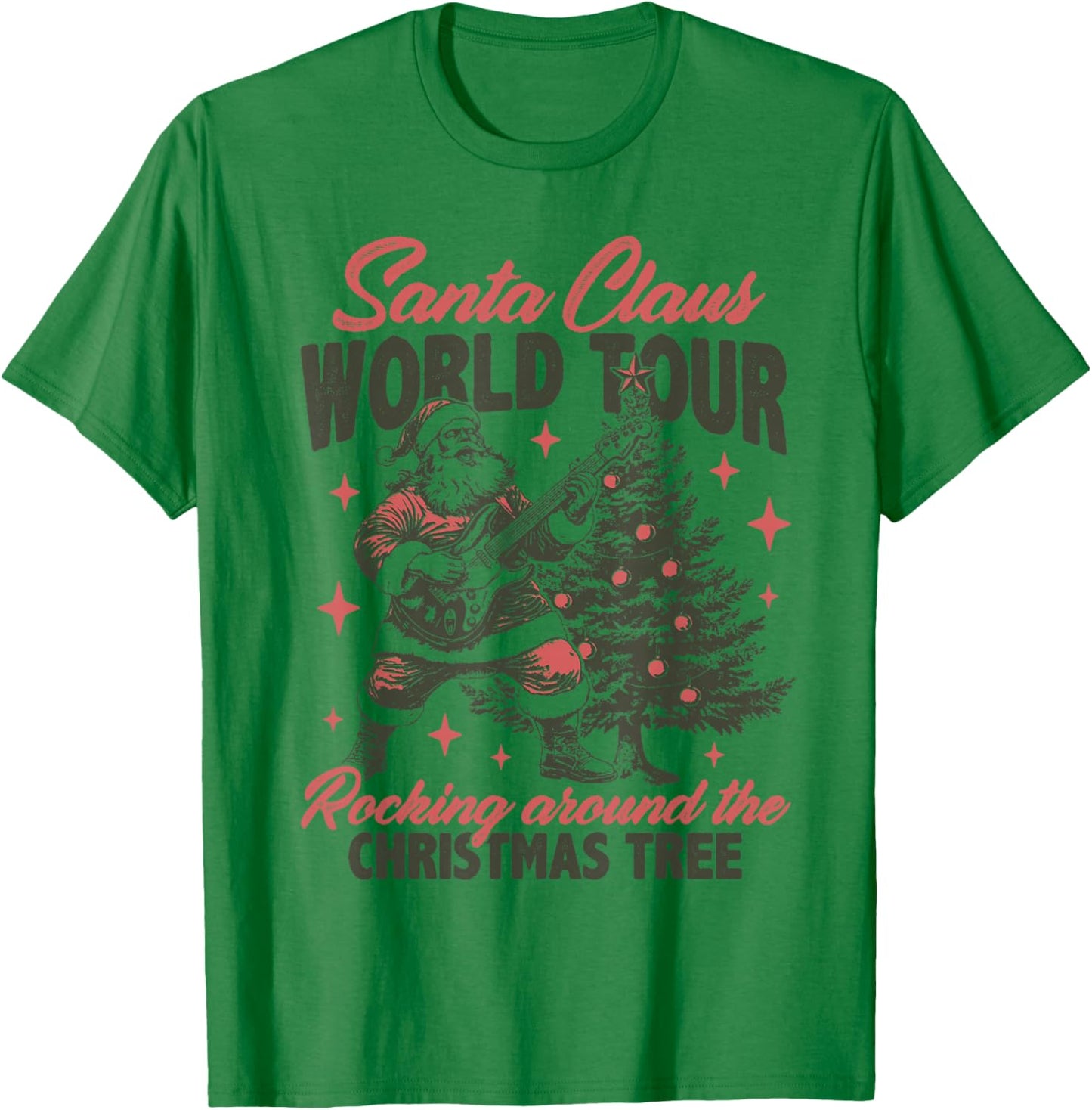 Santa Claus World Tour Rocking Around The Christmas Tree T-Shirt - T-Shirt | Irish Green
