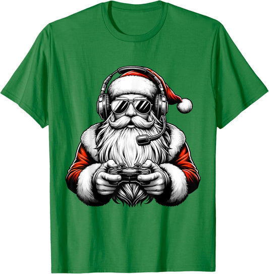 Christmas Gamer Boys Video Game Santa Xmas T-Shirt - T-Shirt | Irish Green