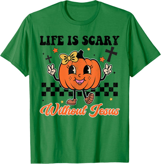Life Is Scary Without Jesus Girl Toddler Christian Halloween T-Shirt - T-Shirt | Irish Green