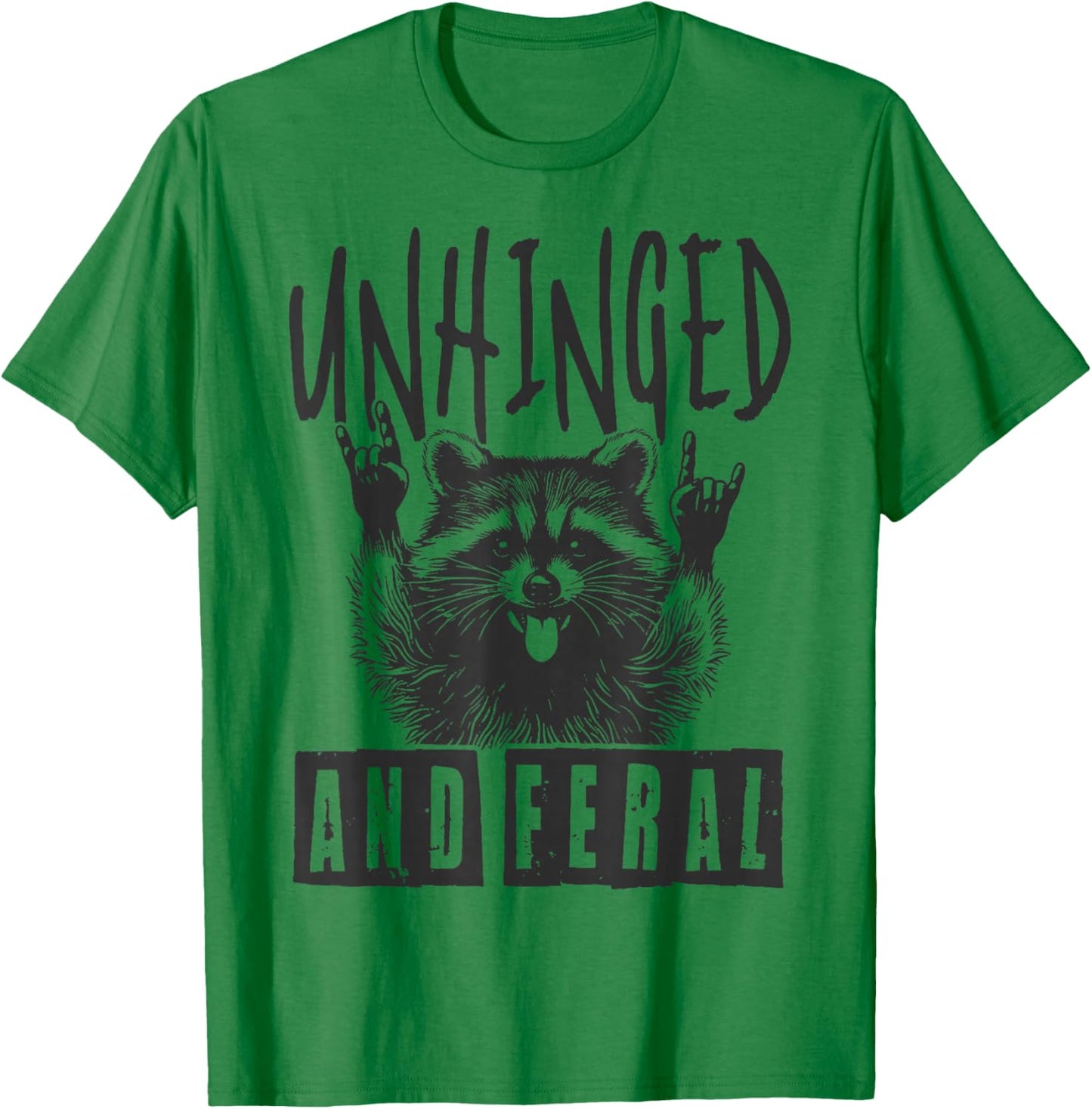 Raccoon Unhinged And Feral Retro T-Shirt - T-Shirt | Irish Green