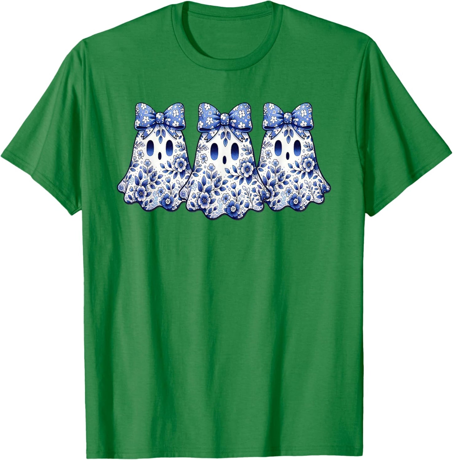Coquette Toile Ghost Coquette Blue Floral Halloween Ghost T-Shirt - T-Shirt | Irish Green