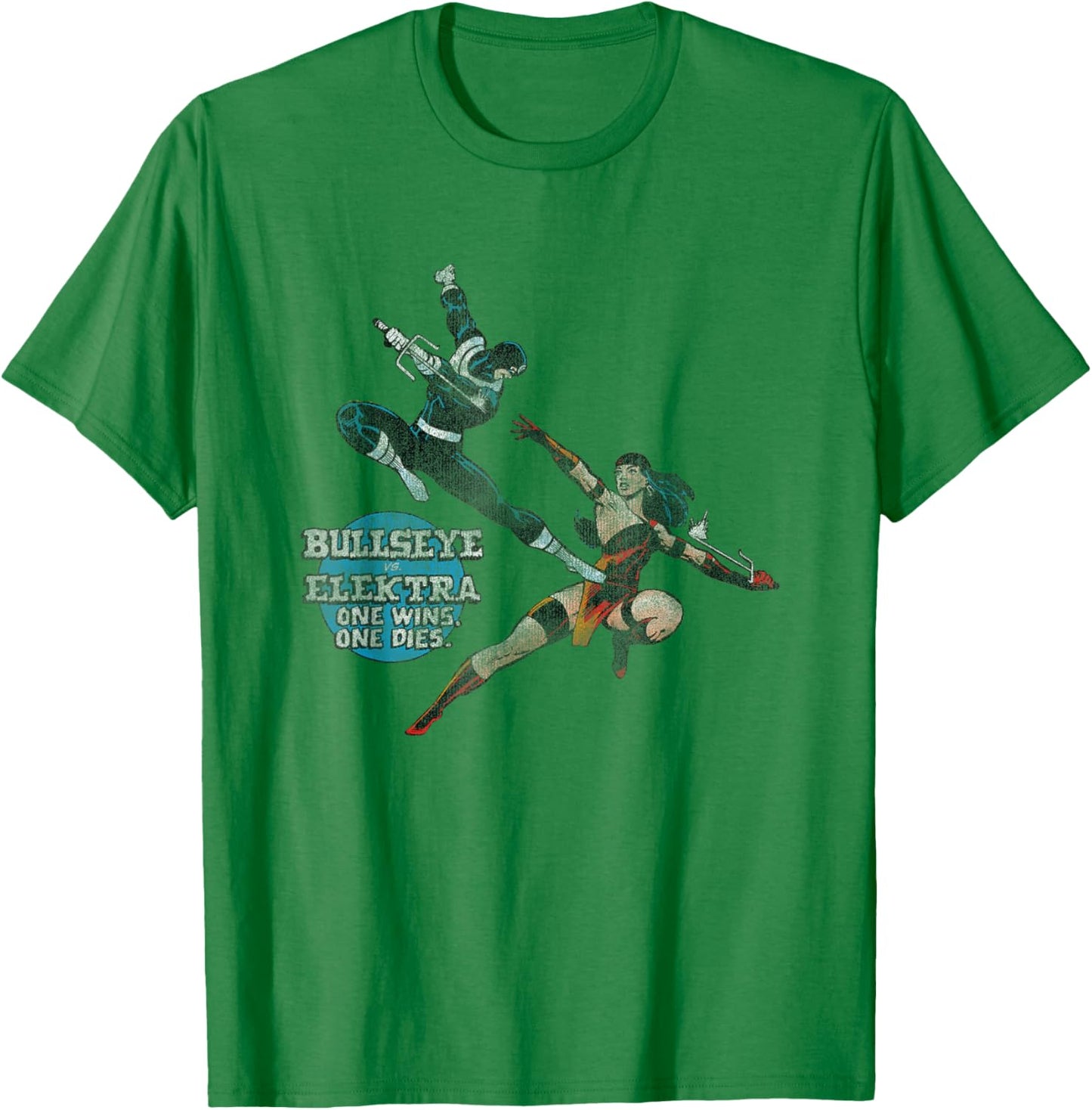 Marvel Iconic Bullseye Vs Elektra Retro Big Chest Poster T-Shirt - T-Shirt | Irish Green