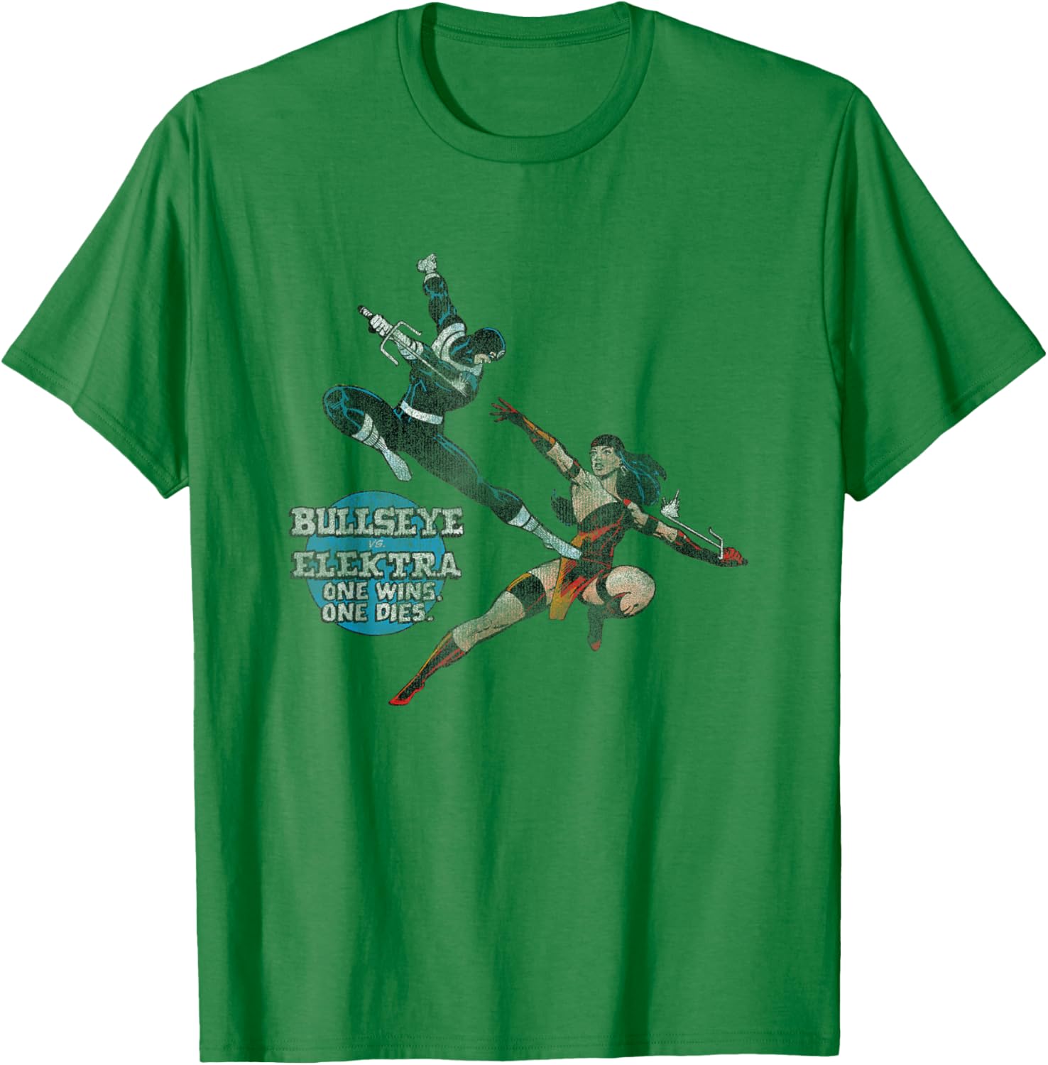 Marvel Iconic Bullseye Vs Elektra Retro Big Chest Poster T-Shirt - T-Shirt | Irish Green