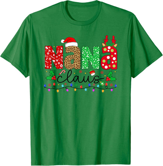 Nana Claus Christmas Lights Matching Family Xmas Pajamas T-Shirt - T-Shirt | Irish Green