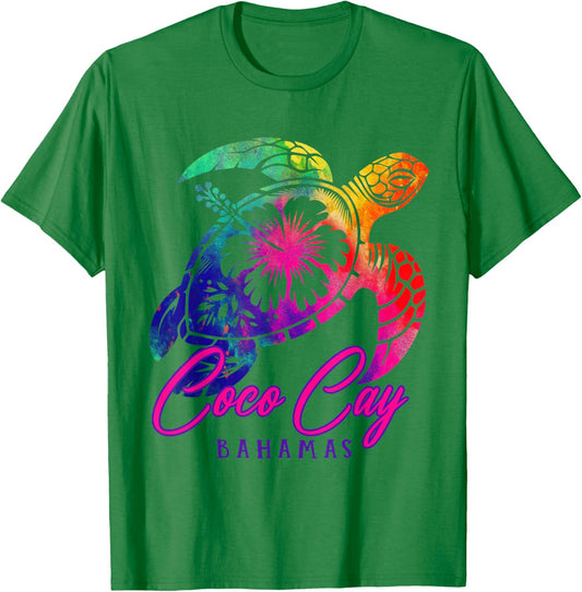 Coco Cay Tie Dye Sea Turtle Hibiscus Bahamas Vacation 2025 T-Shirt - T-Shirt | Irish Green